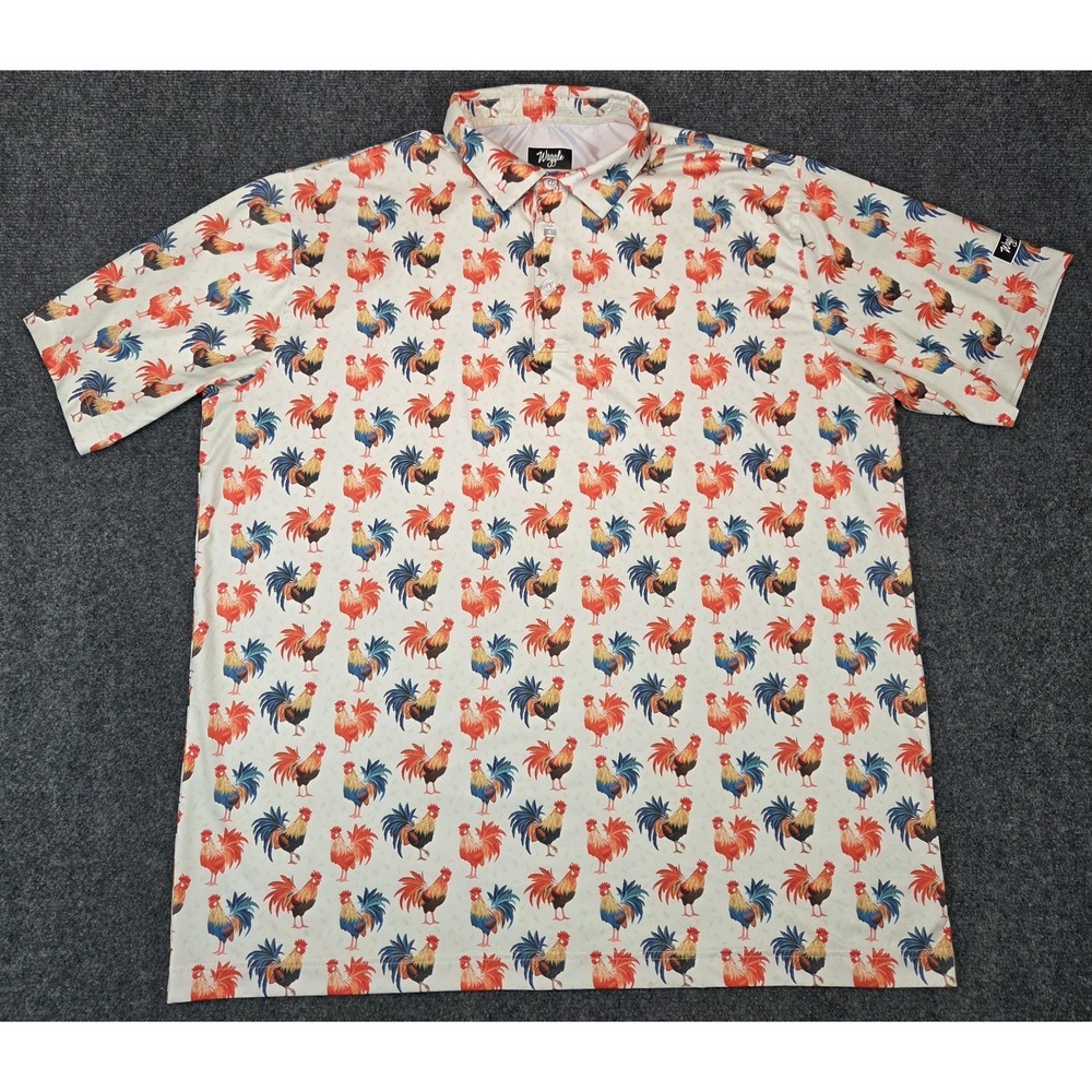 Waggle Polo Shirt Mens XXL Roosters Orange Beige Golf - Picture 2 of 6